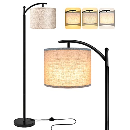 ROTTOGOON FLOOR LAMP W/3 COLOR TEMPERATURES LED BULB, (9W LED BULB, BEIGE LAMPSHADE) - BLACK