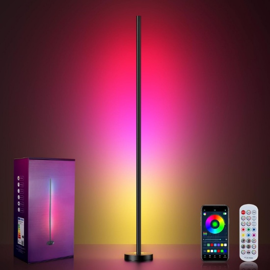 SMART RGBICW LED CORNER FLOOR LAMP - 16 MILLION DIY COLORS, 68+ SCENES, MUSIC SYNC, APP & REMOTE