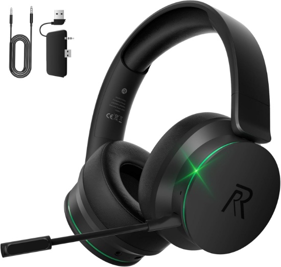 RYR WIRELESS GAMING HEADSET FOR XBOX, PS5, MAC, BLUETOOTH 5.3, 3D SURROUND SOUND, BLACKGREEN