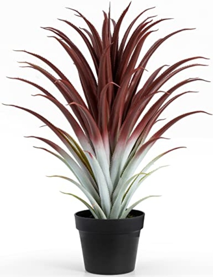 HYPER REALISTIC BIG RED ARTIFICIAL ALOE VERA, 26" TALL, IN MATTE BLACK POT