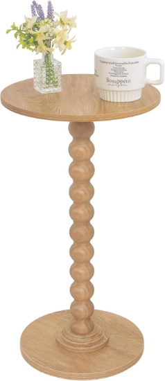 SMALL SIDE TABLE, MODERN ACCENT TABLE WITH WOOD LEG, FOR LIVING ROOM (RUSTIC WALNUT)