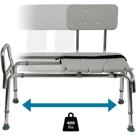 HEAVY-DUTY SLIDING TRANSFER BENCH WITH CUT-OUT SEAT