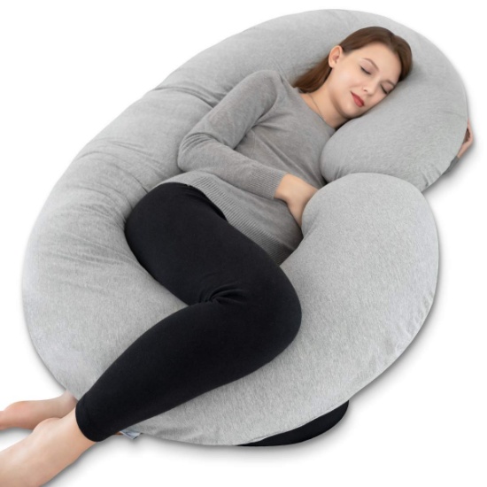 INSEN Pregnancy Pillow, C Shaped, Jersey Cover, Grey
