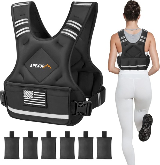 APEXUP Adjustable Weighted Vest, 4-32lb with 6 Weights, Large Pocket for Strength Training