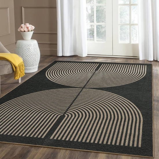 Lahome Modern Rainbow Jute-Like Carpet, 5x7 Washable Area Rug, Non-Slip, Indoor/Outdoor Use
