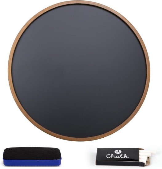 Round Magnetic Chalkboard, 18x18, with Chalk & Eraser - Better Office Products (Rustic Brown)