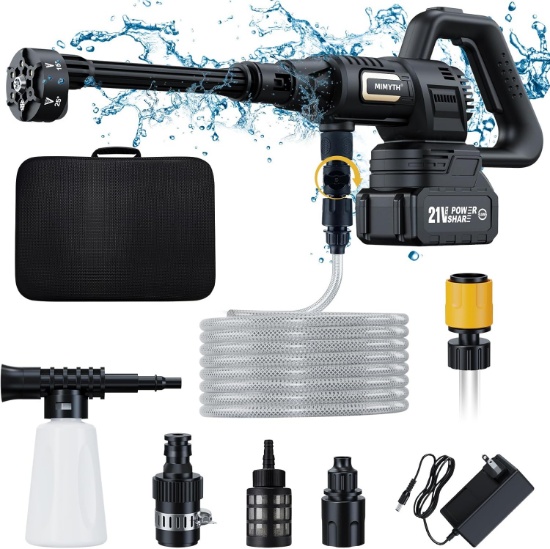 Cordless Pressure Washer, 1200PSI, Black, with Brushless Motor, 4.0Ah Battery, 6-in-1 Nozzle