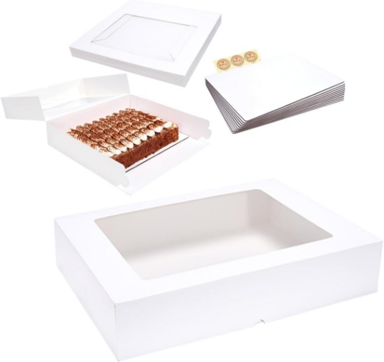 JJO 19x14x4 Inch Auto-Popup Cake Boxes 10 Pack, Large Rectangle with Window