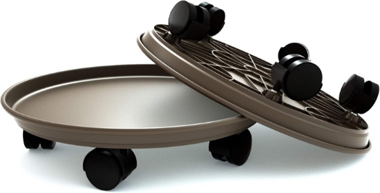 15.5 Inch Plant Caddy with Wheels 2 Pack, Heavy Duty Plant Dolly Tray, Indoor/Outdoor, Brown