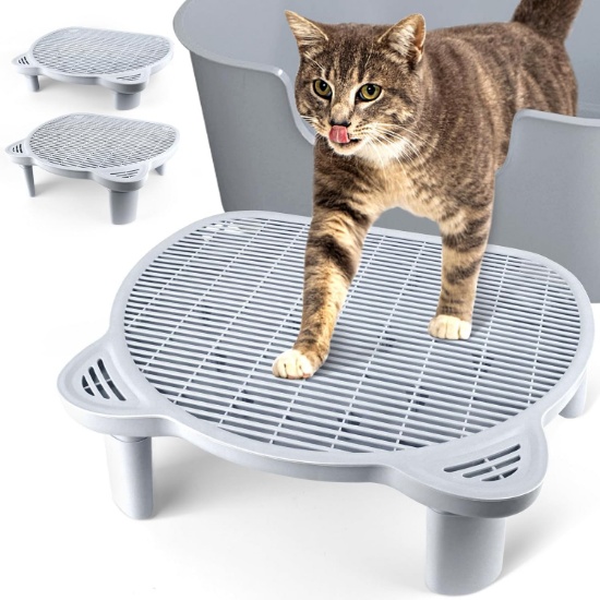 Bartuke Adjustable Cat Ramp for Senior Cats, Easy Clean, Elevated Tray, Indoor Use (Grey)