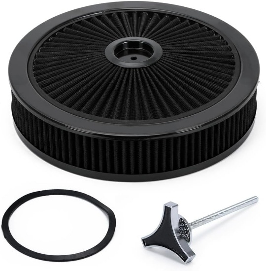 14"x3" Round Washable Air Cleaner Filter Assembly for Ford/GMC/Chevy SBC BBC, Black