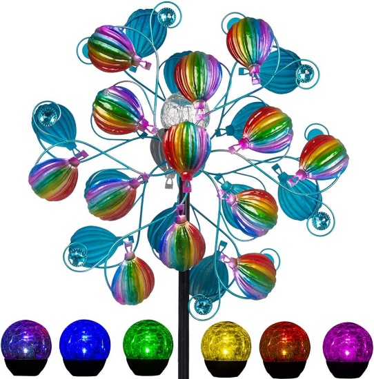 Hot Air Balloon Wind Spinner, LED Glass Ball, Muti-Color, for Yard, Garden, Pathway