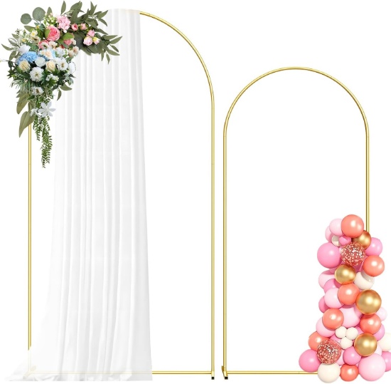 Metal Arch Backdrop Stand, 7.2FT+6FT, Gold-Tone Wedding Arch Frame Set of 2