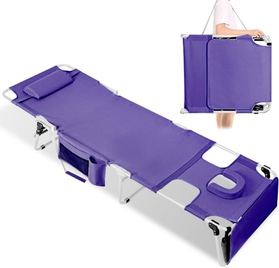 Tanning Chair with Face Hole, Portable, Folding, Detachable Pillow, Purple, Standard Size