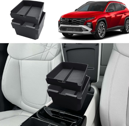 Double-Layer Center Console Organizer for 2025 Hyundai Tucson (Limited/Hybrid/SEL/N Line)