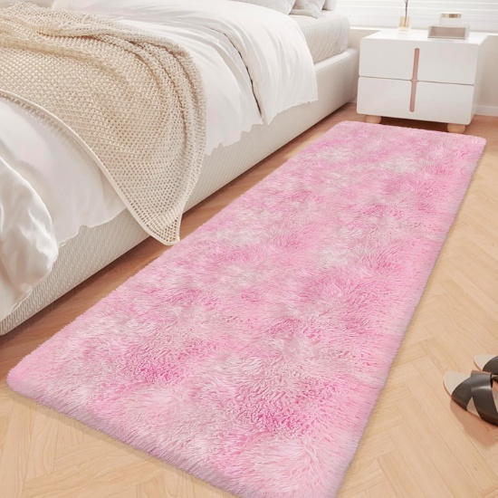 Super Soft Fluffy Rug, 2x6 ft Tie-Dyed Light Pink Shaggy Washable Non-Slip Bedroom Décor