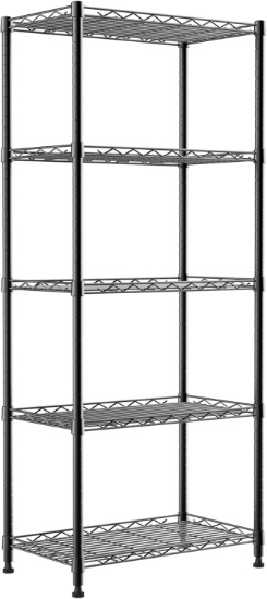 REGILLER 5-Tier Metal Storage Rack, Adjustable Shelves, 11.8"D x 21.2"W x 53.5"H, Black