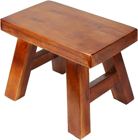 Wooden Step Stool Footstool, 8 inch, for Kids/Adults, Plant Stand, Fishing (Brown)