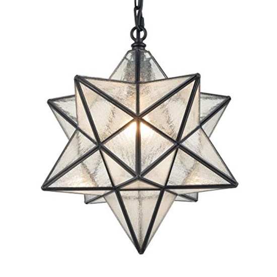 14'' Moravian Star Pendant Light, Seeded Glass Star Light with Hanging Chain