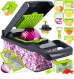 Kitchen Accessories 14 in 1 Multifunctional Vegetable and Fruit Cutter with Container, Green/Gray