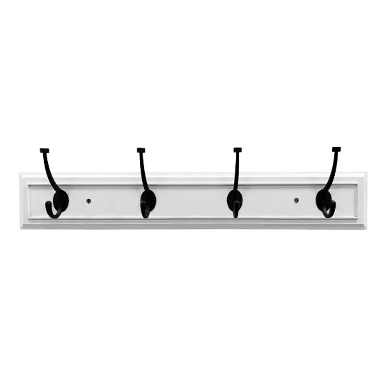 ALLEN + ROTH 4-HOOK WHITE RAIL & BLACK HOOKS WALL HOOK, 27.01X4.49", 35-LB CAPACITY