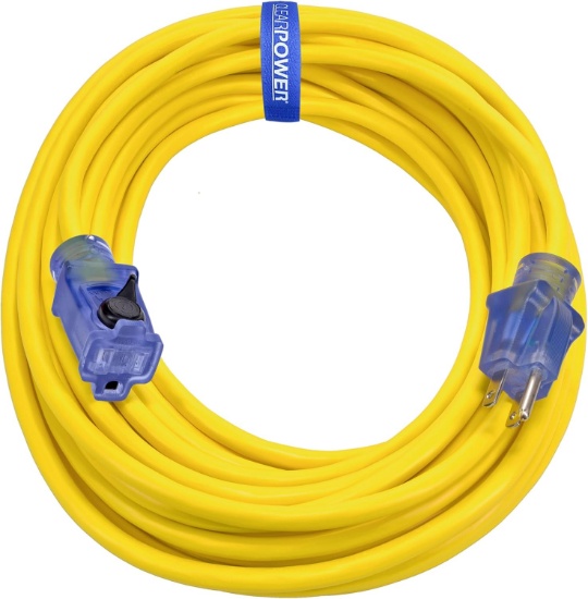 50 FT 14/3 SJTW OUTDOOR EXTENSION CORD, LIGHTED LOCKING CONNECTOR, YELLOW, KINK RESISTANT