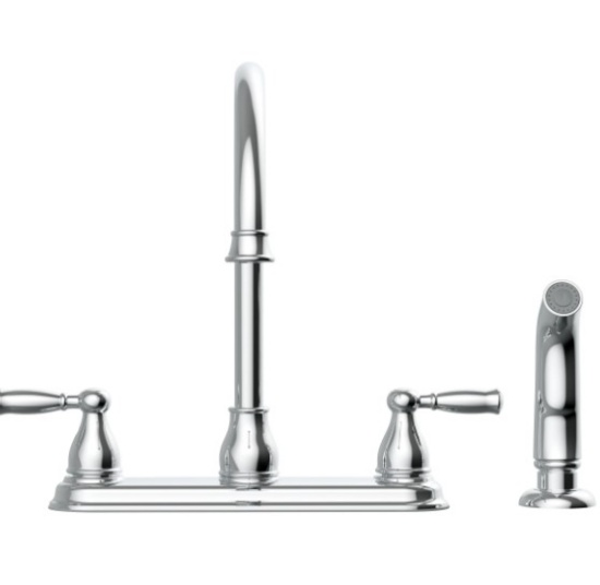 Project Source Chrome Double Handle Deck-Mount Kitchen Faucet (Deck Plate & Side Sprayer Incl.)