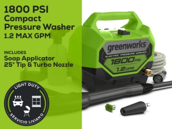 Greenworks 1800-PSI 1.2-GPM Cold Water Electric Pressure washer w/2 Spray Tips
