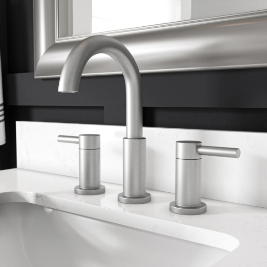 ALLEN + ROTH HARLOW BRUSHED NICKEL 2-HANDLE WIDESPREAD BATHROOM SINK FAUCET WITH DRAIN