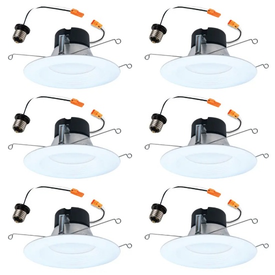 HALO 6-PACK 5-IN LED REMODEL OR NEW CONSTRUCTION WHITE AIRTIGHT IC BAFFLE RECESSED LIGHT KIT