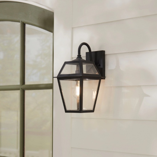 ALLEN + ROTH BELASCO 1-LIGHT 15-IN H BLACK LED OUTDOOR WALL LIGHT