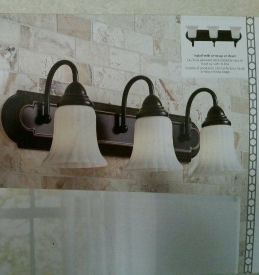 3 LIGHT OIL-RUBBED BRONZE FROSTED GLASS BATHROOM VANITY LIGHT FIXTURE