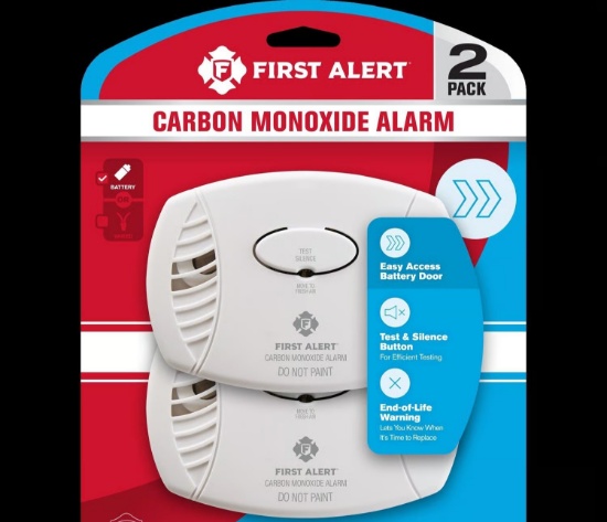 FIRST ALERT BATTERY-POWERED ELECTROCHEMICAL CARBON MONOXIDE DETECTOR, 2-PK