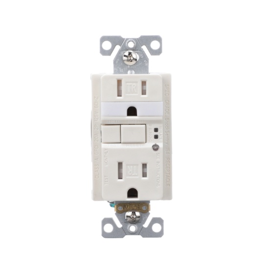 EATON 15A 125V TAMPER RESISTANT GFCI DECORATOR OUTLET W/ NIGHT LIGHT, LIGHT ALMOND