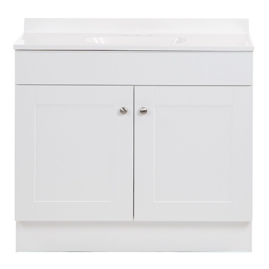 PROJECT SOURCE 36-IN WHITE SINGLE SINK BATHROOM VANITY W/WHITE CULTURED MARBLE TOP
