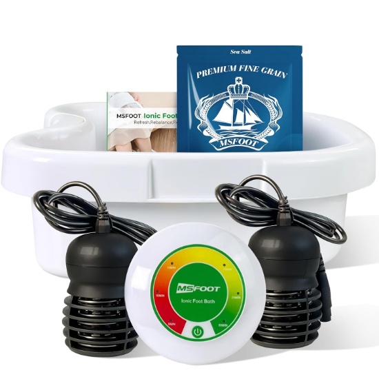 Upgraded Ionic Foot Detox Machine, Foot Spa Bath, 2 Arrays, 15 Liners, Detox Sea Salt, Basin