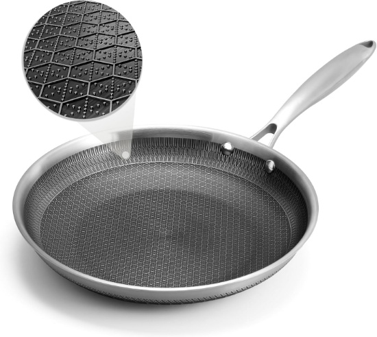 Hybrid Nonstick 11" Frying Pan, Induction, Honeycomb Carving, Stay-Cool Handle