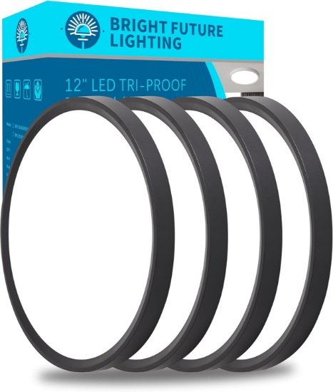 4pack 12 Inch LED Ceiling Light, 24w, 3000k/4000k/6000k, Super Slim Fixture for Home/Office (Black)