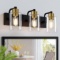 MATTE BLACK/GOLD-TONE 3-LIGHT BATHROOM FIXTURE W/CLEAR GLASS SHADE, FOR MIRROR, JD-188