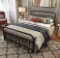 TUSEER QUEEN METAL BED FRAME WITH VINTAGE-STYLE HEADBOARD & FOOTBOARD, WROUGHT IRON, BLACK