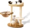 MODERN CAT TREE FOR INDOOR CATS, WOOD WITH SISAL SCRATCHING POSTS & CAT SCRATCHING BALL TOY