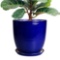 CERAMIC PLANTER POT - 12 INCH, WITH DRAINAGE HOLE AND SAUCER, FLUTED, BLUE