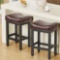 COUNTER HEIGHT BAR STOOL SET OF 2, 24 INCH, BONDED LEATHER, THICK SEATS, METAL BASE