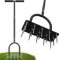 LAWN AERATOR SPIKE TOOL - MANUAL, 15 IRON SPIKES, HEAVY DUTY T-HANDLE & WIDE FOOT PLATE, BLACK