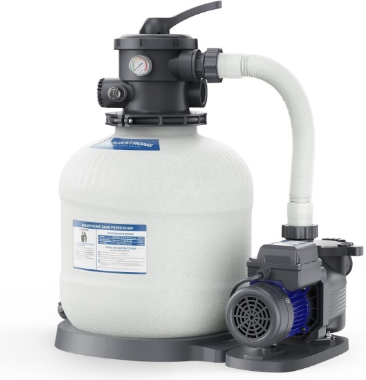 AQUASTRONG 16IN SAND FILTER PUMP, 3/4 HP, 3800 GPH, FOR POOLS UP TO 16000 GAL, 6-WAY VALVE