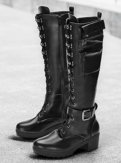 WOMEN'S BLACK COMBAT BOOTS W/SIDE POCKETS WOMEN'S SIZE 9