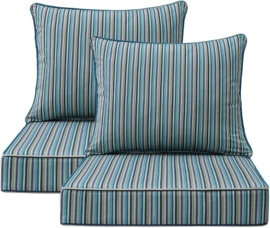 SUNBRELLA OUTDOOR PATIO CHAIR CUSHIONS, 24" X 24", SET OF 2, WATER-REPELLENT, FADE RESISTANT