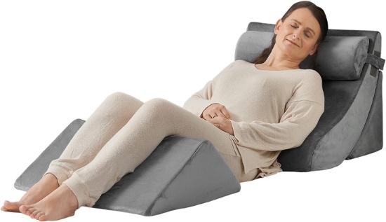 AXELROD 4PCS ORTHOPEDIC BED WEDGE PILLOW SET FOR BACK, NECK, AND LEG PAIN RELIEF