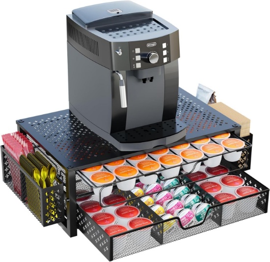SIMPLE TRENDING COFFEE POD HOLDER FOR K CUPS, 2 TIER SLIDING DRAWER, HOLDS 63 LARGE/80 SMALL