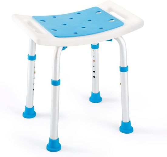 FSA/HSA SHOWER STOOL, 350LBS, TOOL-FREE HEIGHT ADJUSTABLE BATH BENCH W/PADDED SEAT
